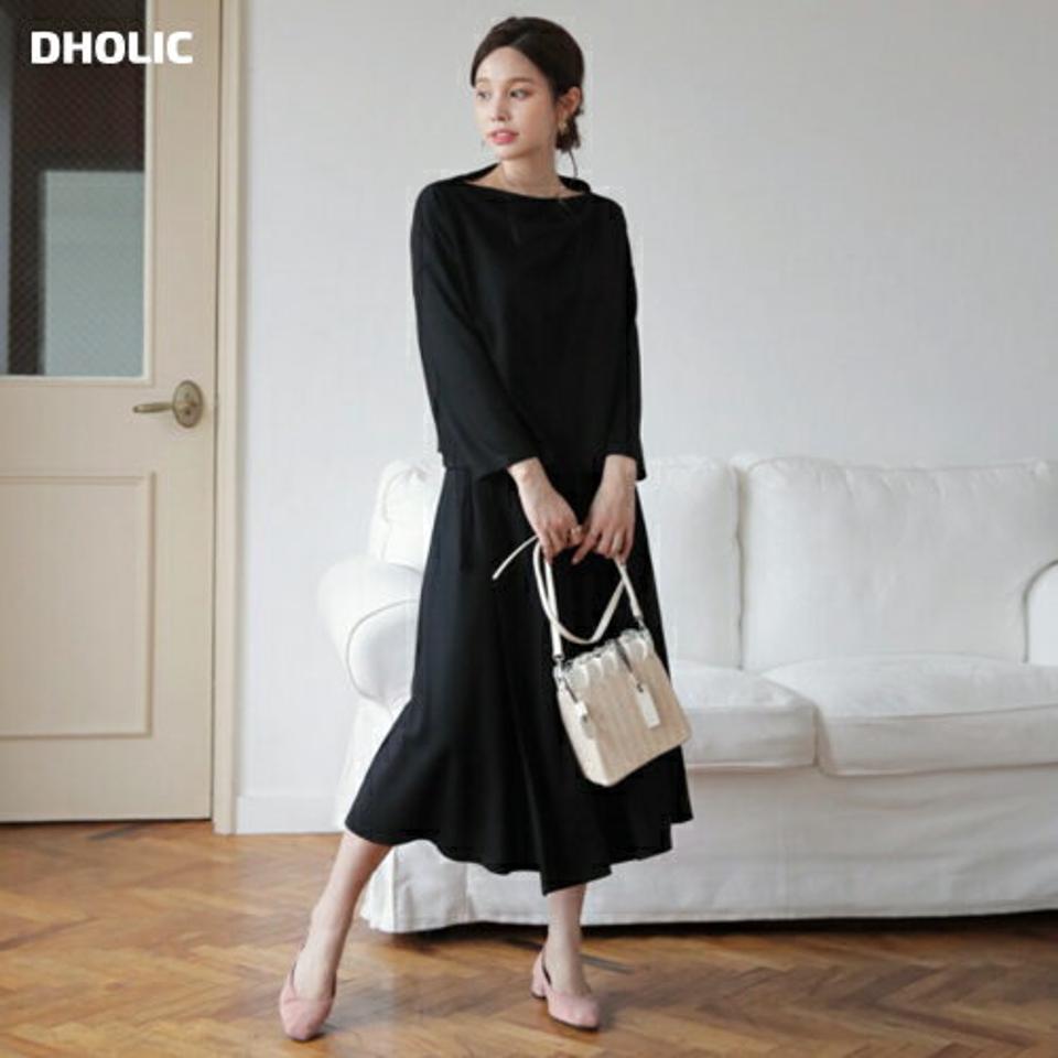 ボートネックTシャツ&スカートSET・全2色・b66839 レディース 【ops】【セットアップ setup トップス Tシャツ 長袖 ボートネック スカート ロングスカート 単色 無地 シンプル カジュアル 秋 冬 韓国 ファッション】【ハイホリHIHOLLI】