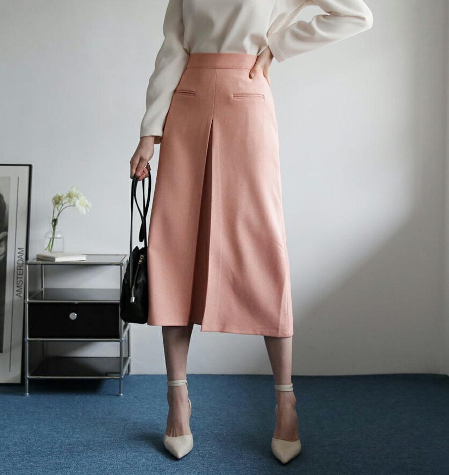 パステルタックスカート・全3色・b66844 レディース 【sk】【スカート ミディ丈 ミディスカート タック パステル 単色 無地 シンプル 大人 きれいめ Aライン 秋 冬 韓国 ファッション】【ハイホリHIHOLLI】