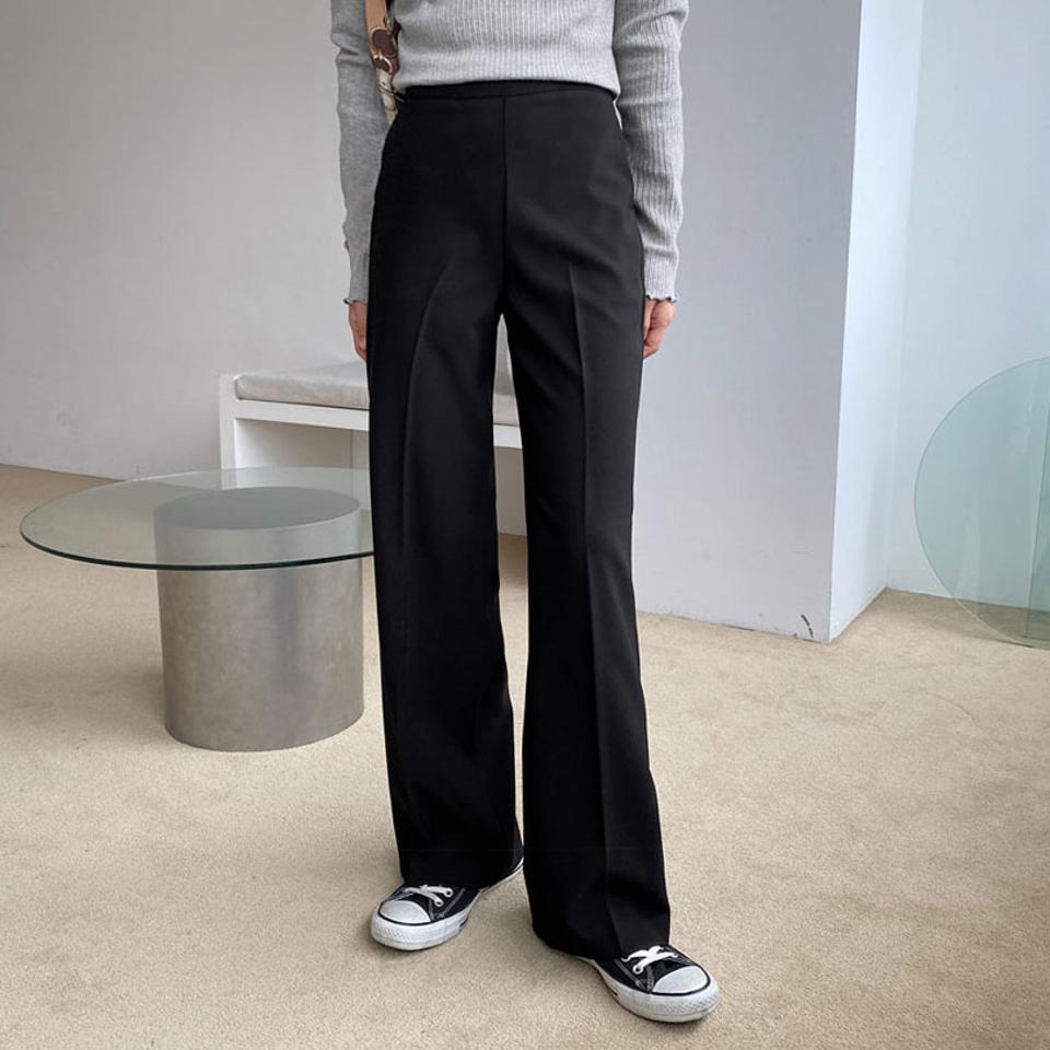 サイドジップスラックス・全3色・t61577 レディース 【pt】【韓国 ファッション ボトムス パンツ ロング スラックス ストレート ルーズ ゆったり 体型カーバー スリム 細身 オフィスカジュアル ハイウエスト 10分丈 十分丈 無地 秋 冬】