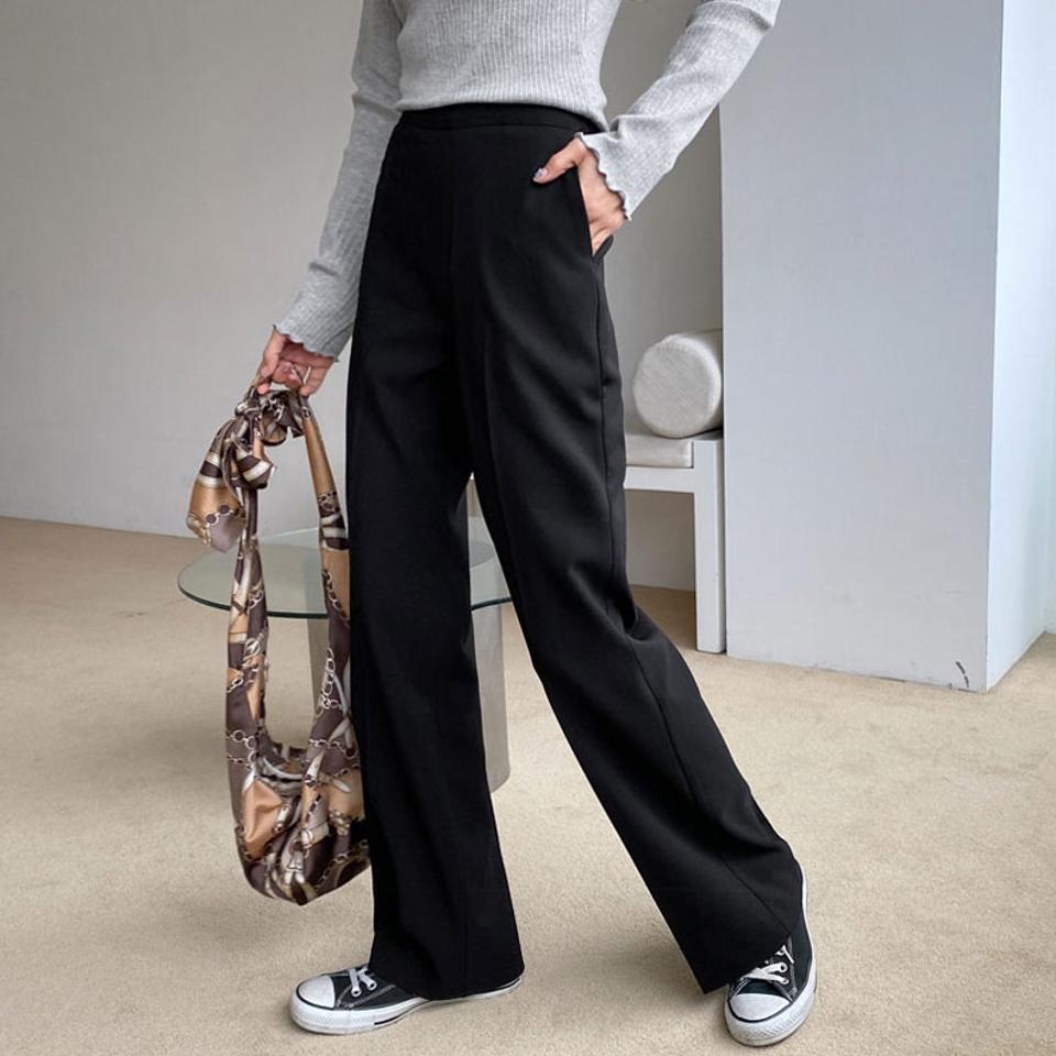 サイドジップスラックス・全3色・t61577 レディース 【pt】【韓国 ファッション ボトムス パンツ ロング スラックス ストレート ルーズ ゆったり 体型カーバー スリム 細身 オフィスカジュアル ハイウエスト 10分丈 十分丈 無地 秋 冬】