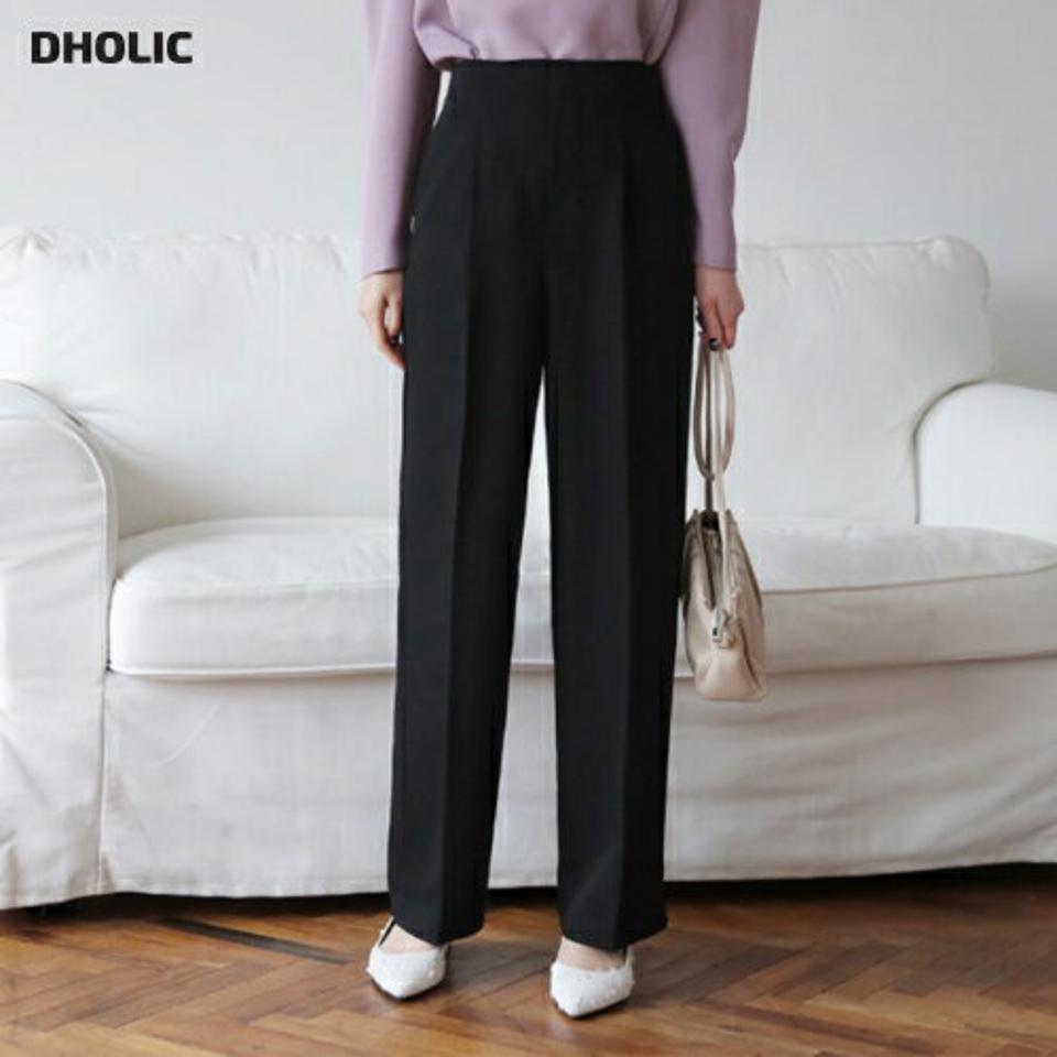 サイドジップスラックス・全2色・t66841 レディース 【pt】【スラックス パンツ ズボン ロングパンツ 単色 無地 シンプル ベーシック 大人 きれいめ ストレート タック 秋 冬 韓国 ファッション】【ハイホリHIHOLLI】