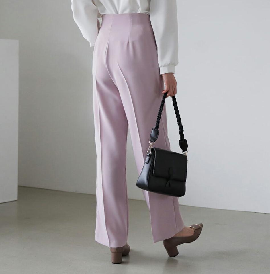 サイドジップスラックス・全2色・t66841 レディース 【pt】【スラックス パンツ ズボン ロングパンツ 単色 無地 シンプル ベーシック 大人 きれいめ ストレート タック 秋 冬 韓国 ファッション】【ハイホリHIHOLLI】