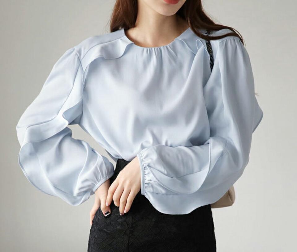 パステルフリルブラウス・全3色・b66828 レディース 【bl】【トップス ブラウス 長袖 フリル フリルブラウス パステル 淡い シンプル 単色 フェミニン 可愛い かわいい おしゃれ ミント 水色 黄緑 秋 冬 韓国 ファッション】【ハイホリHIHOLLI】