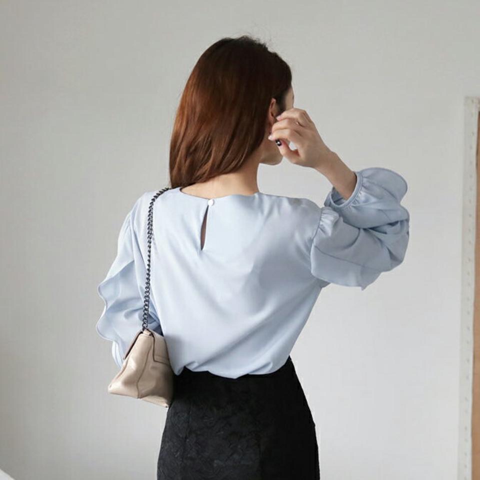 パステルフリルブラウス・全3色・b66828 レディース 【bl】【トップス ブラウス 長袖 フリル フリルブラウス パステル 淡い シンプル 単色 フェミニン 可愛い かわいい おしゃれ ミント 水色 黄緑 秋 冬 韓国 ファッション】【ハイホリHIHOLLI】