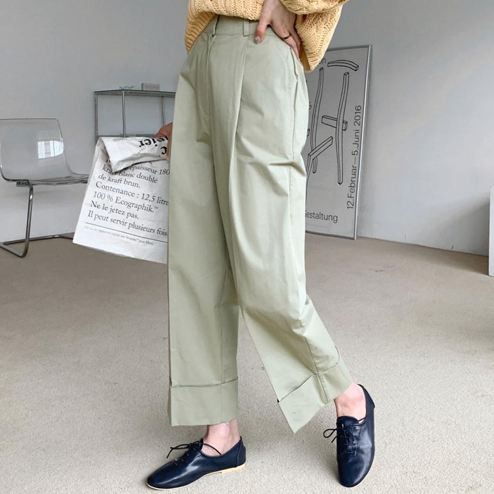 ロールアップタックパンツ・全7色・t61568 レディース 【pt】【韓国 ファッション ボトムス パンツ ロング オフィスカジュアル ウエストゴム ハイウエスト ストレート ルーズ ゆったり 体型カーバー スリム 細身 10分丈 十分丈 無地 秋 冬】