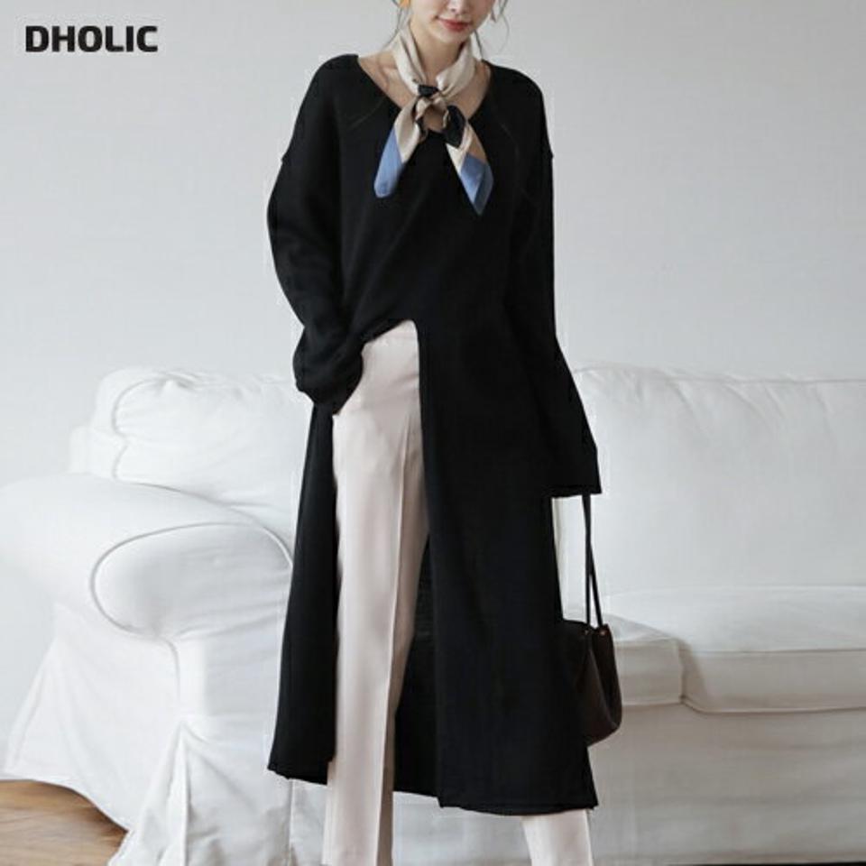 2WAYニットスリットワンピース・全3色・t66837 レディース 【ops】【ワンピース ニット ニットワンピース 長袖 スリット 深スリット 2way 単色 無地 シンプル カジュアル Hライン 秋 冬 韓国 ファッション】【ハイホリHIHOLLI】