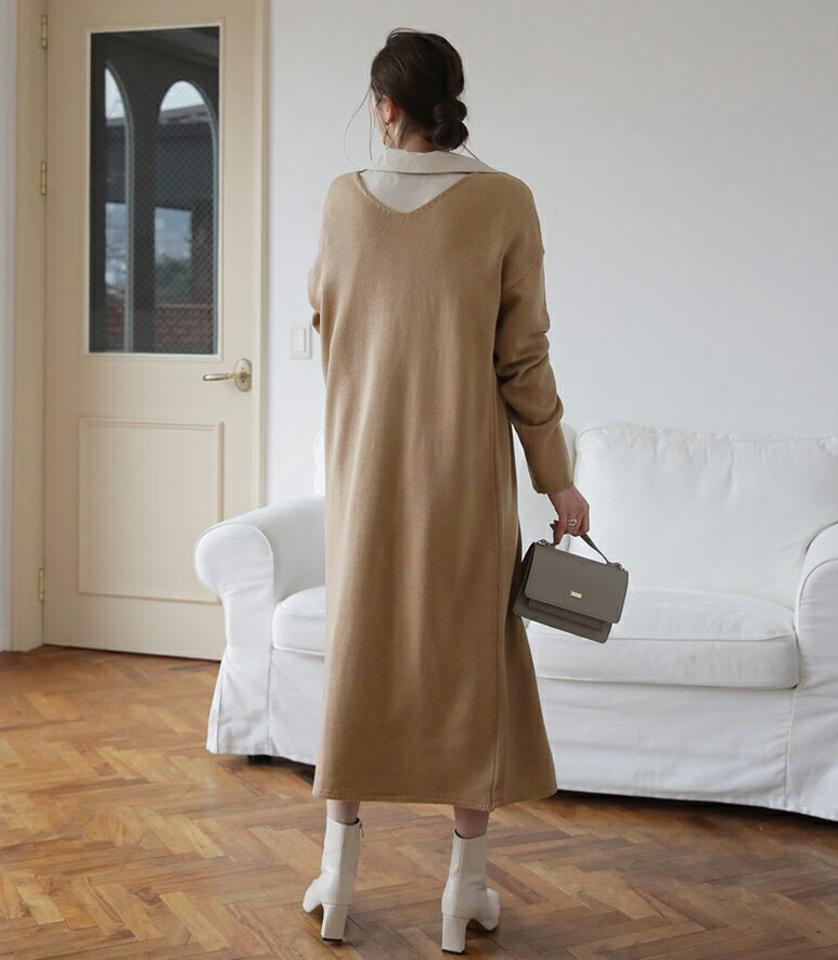 2WAYニットスリットワンピース・全3色・t66837 レディース 【ops】【ワンピース ニット ニットワンピース 長袖 スリット 深スリット 2way 単色 無地 シンプル カジュアル Hライン 秋 冬 韓国 ファッション】【ハイホリHIHOLLI】