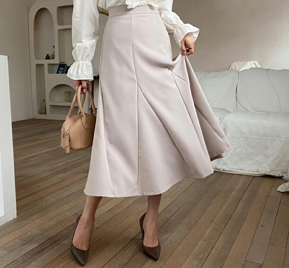 マーメイドスカート・全3色・b61576 レディース 【sk】【韓国 ファッション ボトムス スカート ロング ロングスカート フレア ウエストゴム コンシール ファスナー フェミニン マーメイド カジュアル 体型カバー シンプル デイリー ベーシック 上品 秋 冬】