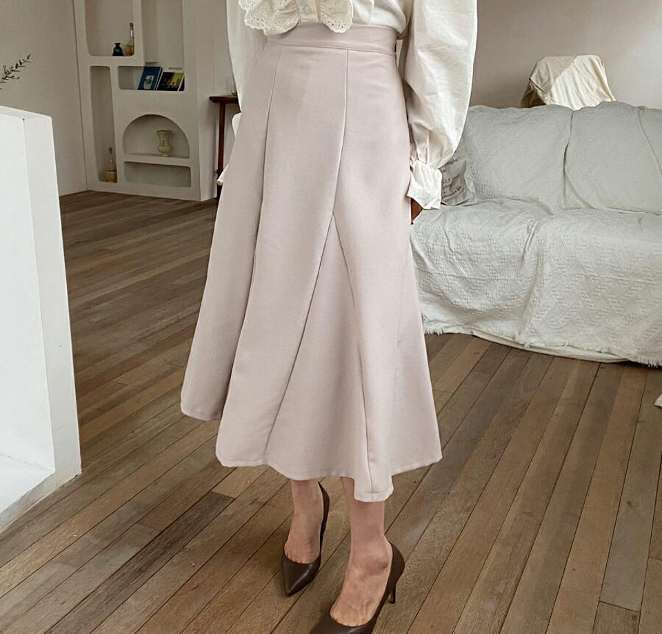 マーメイドスカート・全3色・b61576 レディース 【sk】【韓国 ファッション ボトムス スカート ロング ロングスカート フレア ウエストゴム コンシール ファスナー フェミニン マーメイド カジュアル 体型カバー シンプル デイリー ベーシック 上品 秋 冬】