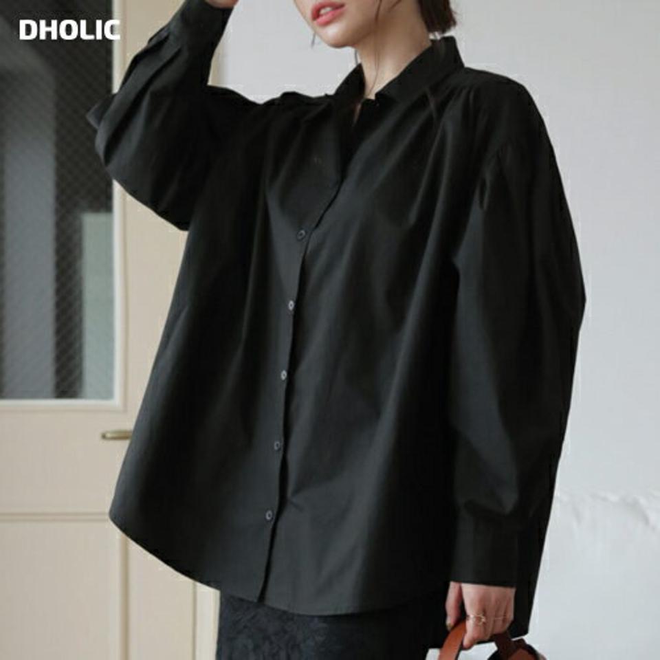 パフスリーブギャザーシャツ・全3色・t66831 レディース 【bl】【トップス シャツ 長袖 ギャザー パフ袖 パフスリーブ ボリューム袖 単色 無地 シンプル 大人 フェミニン ルーズ ゆったり 秋 冬 韓国 ファッション】【ハイホリHIHOLLI】