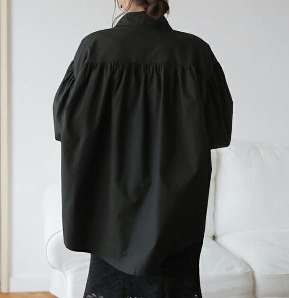 パフスリーブギャザーシャツ・全3色・t66831 レディース 【bl】【トップス シャツ 長袖 ギャザー パフ袖 パフスリーブ ボリューム袖 単色 無地 シンプル 大人 フェミニン ルーズ ゆったり 秋 冬 韓国 ファッション】【ハイホリHIHOLLI】