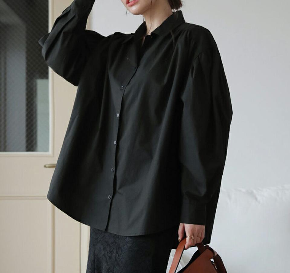 パフスリーブギャザーシャツ・全3色・t66831 レディース 【bl】【トップス シャツ 長袖 ギャザー パフ袖 パフスリーブ ボリューム袖 単色 無地 シンプル 大人 フェミニン ルーズ ゆったり 秋 冬 韓国 ファッション】【ハイホリHIHOLLI】