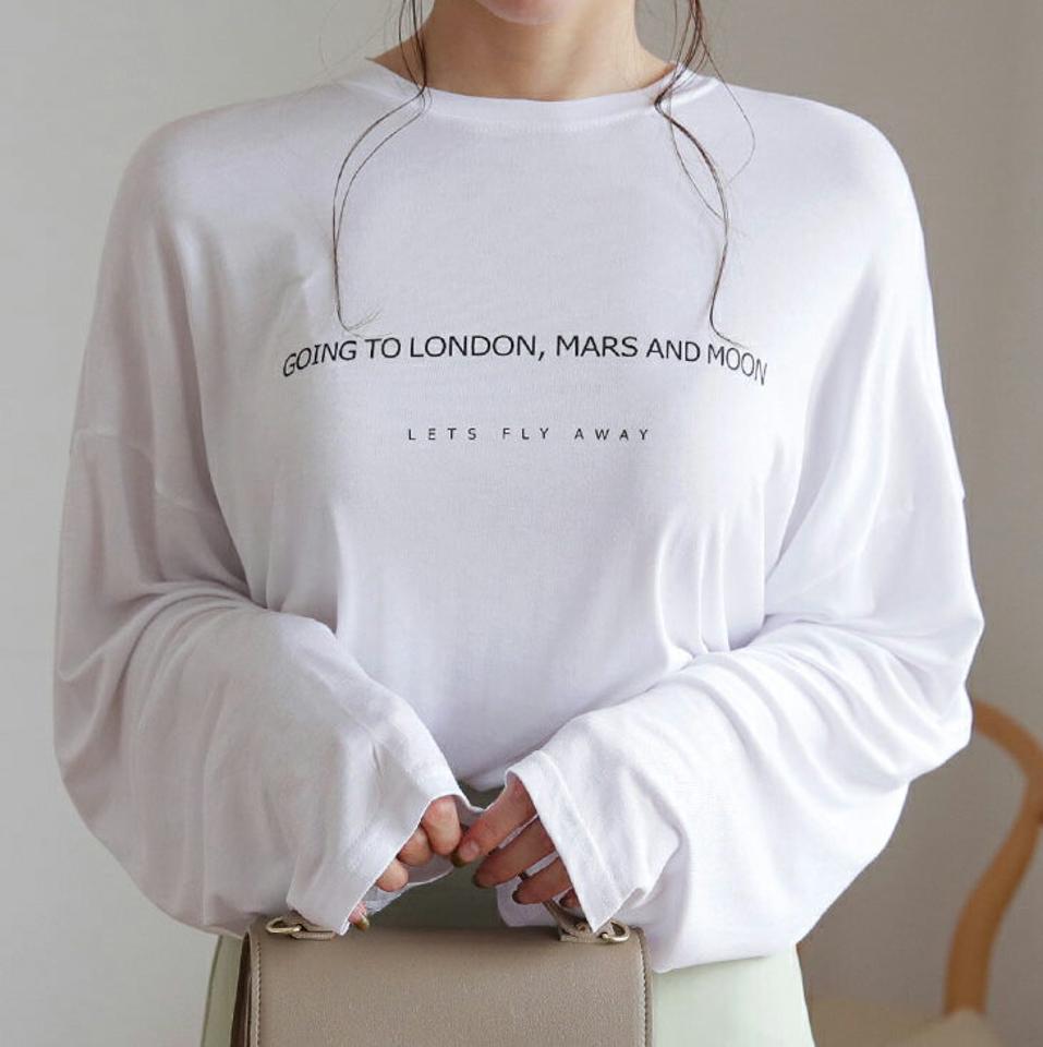 レタリングルーズTシャツ・全3色・t66712 レディース 【tops】【トップス Tシャツ 長袖 ロンT ロゴ レタリング ロゴT スリット 深スリット アンバランス ゆったり ラフ オーバーサイズ 秋 冬 韓国 ファッション】【ハイホリHIHOLLI】【BT】