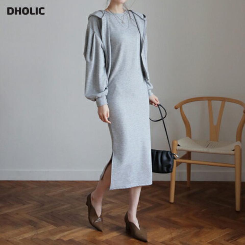 フードジップアップ&ワンピースSET・全3色・t66838 レディース 【ops】【セットアップ setup トップス ジップアップ 長袖 パーカー フード ワンピース ロングワンピース スリーブレス 単色 無地 秋 冬 春 夏 韓国 ファッション】【ハイホリHIHOLLI】