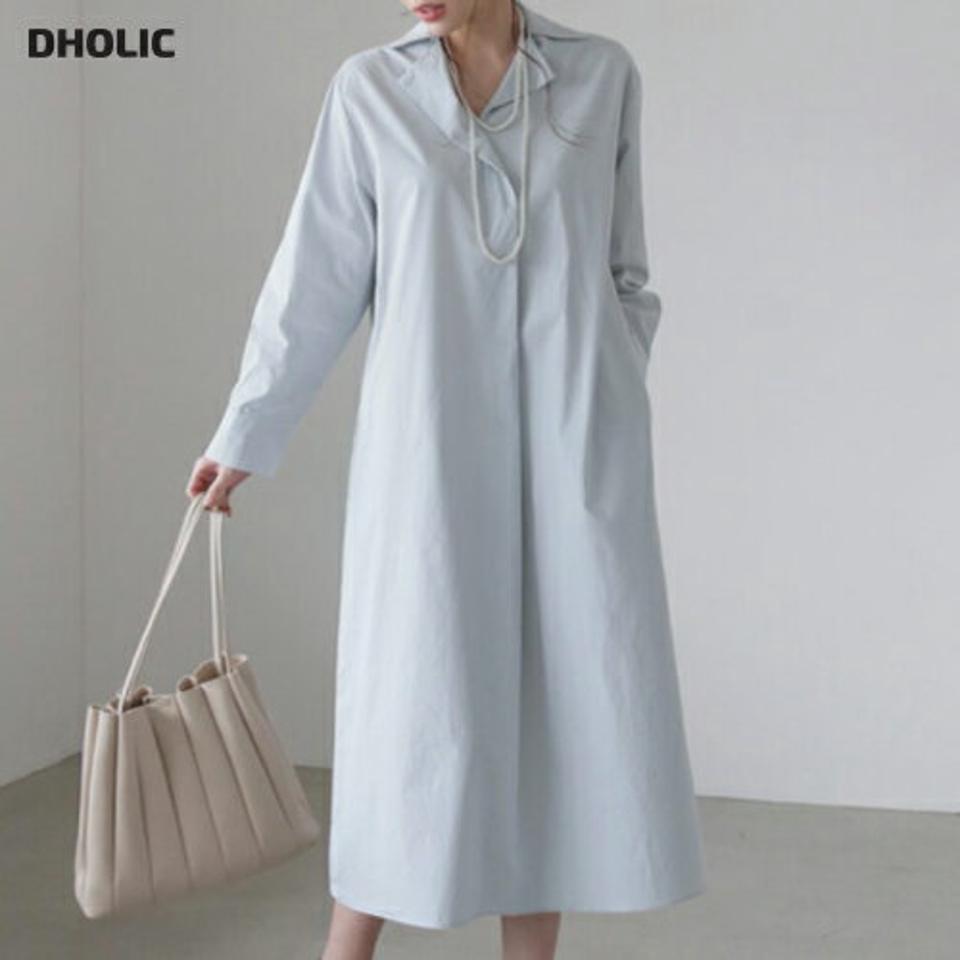 スキッパールーズワンピース・全4色・t66835 レディース 【ops】【ワンピース ロング ロングワンピース 長袖 スキッパー 開襟 ルーズ ゆったり ラフ 単色 無地 シンプル カジュアル 秋 冬 春 韓国 ファッション】【ハイホリHIHOLLI】