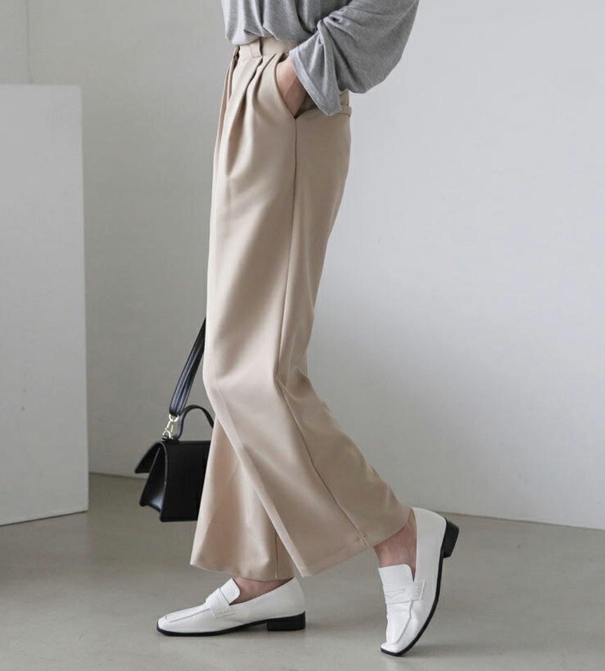 タックワイドスラックス・全4色・t66729 レディース 【pt】【スラックス パンツ ズボン ロングパンツ ワイド ワイドスラックス 単色 無地 シンプル ベーシック 大人 オフィスカジュアル 秋 冬 韓国 ファッション】【ハイホリHIHOLLI】