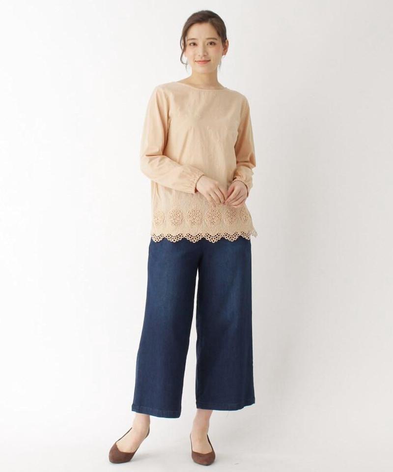 「Lサイズ」ストレッチデニムワイドパンツ