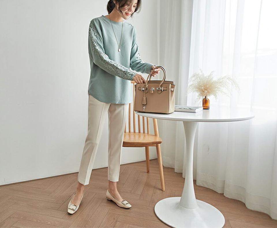 JOAMOM(ジョアマム)デザインレーススリーブニット【2/8up_go】韓国 韓国ファッション トップス 春 ニット 春ニット カットソー 長袖 レース オフィスカジュアル ニットソー レディース ファッション【予】※メール便不可 ★
