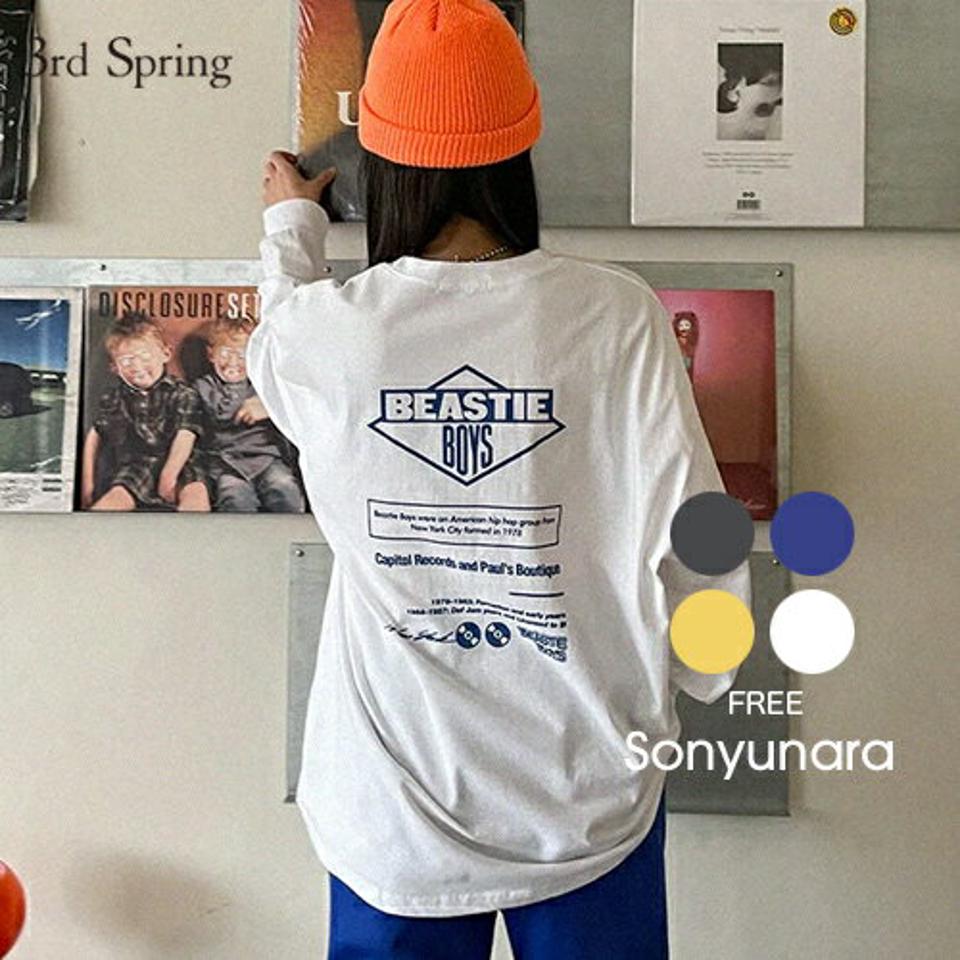 SONYUNARA(ソニョナラ)バックプリンティングTシャツ【2/8up_ka】韓国 韓国ファッション Tシャツ ロンT 長袖 バックプリント オーバーサイズ 体型カバー ストリート カジュアル レディース ファッション【即納】☆