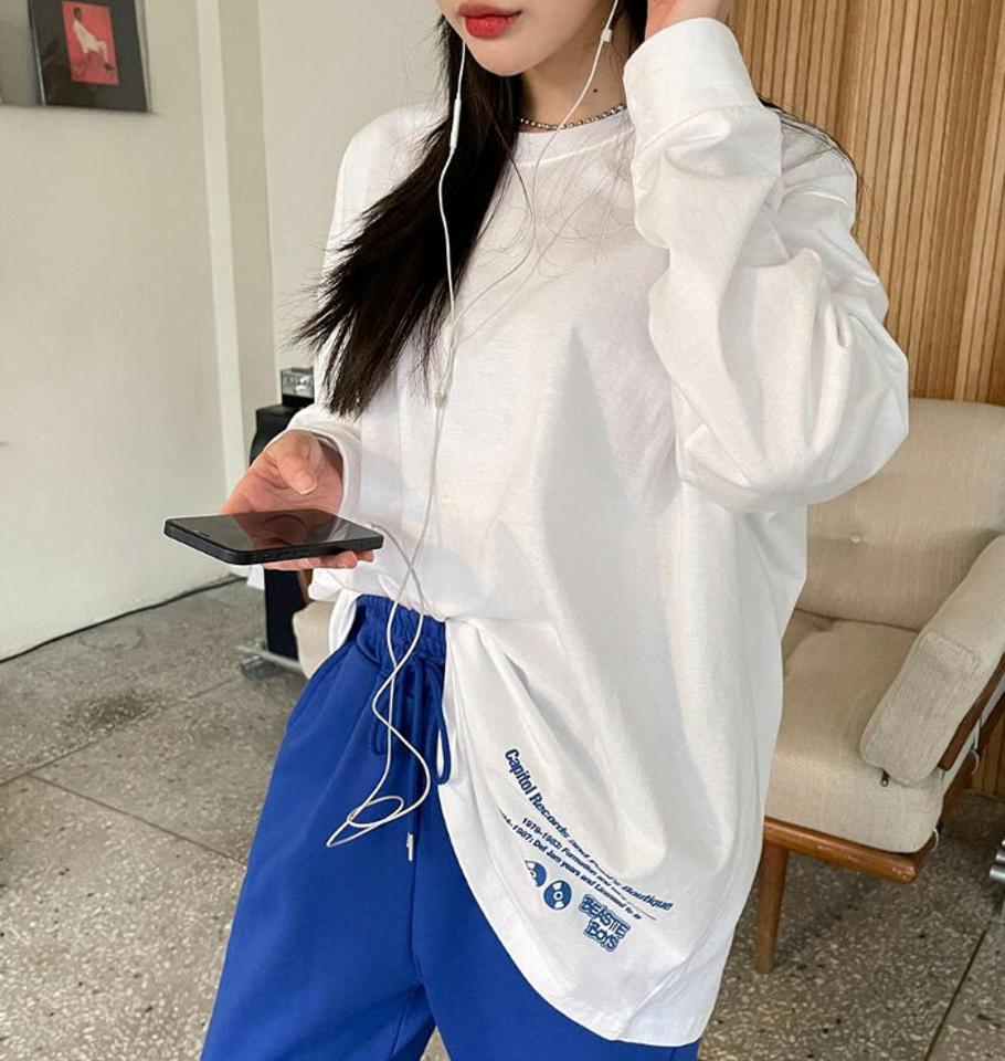 SONYUNARA(ソニョナラ)バックプリンティングTシャツ【2/8up_ka】韓国 韓国ファッション Tシャツ ロンT 長袖 バックプリント オーバーサイズ 体型カバー ストリート カジュアル レディース ファッション【即納】☆