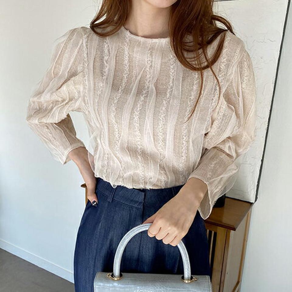 ウェーブフリルラインブラウス・全3色・t66772 レディース 【bl】【トップス ブラウス 長袖 ウェーブ フリル フェミニン 可愛い かわいい 秋 冬 韓国 ファッション】【ハイホリHIHOLLI】