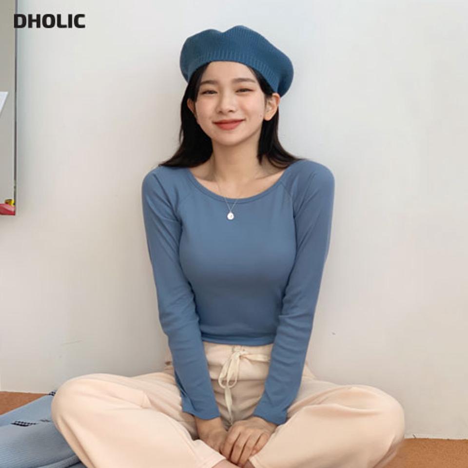 ラグランスリムTシャツ・全5色・b63088 レディース 【tops】【韓国 ファッション トップス Tシャツ 長袖 スリム ラウンドネック デコルテ フィット ラグランスリーブ パターン 上品 体型カーバー デイリー ベーシック 秋 冬】【BT】