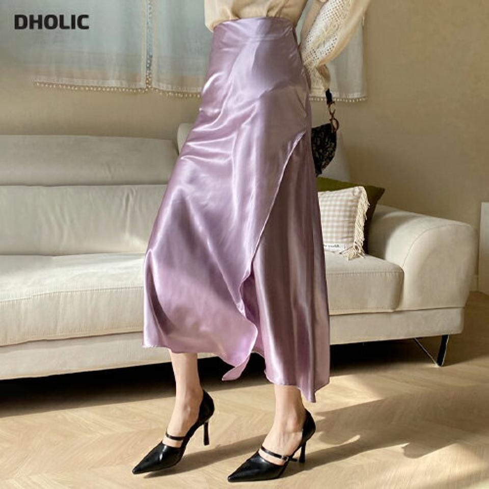 グロッシーラップスカート・全4色・t66889 レディース 【sk】【スカート ロング ロングスカート グロッシー ツヤ 光沢 ラップスカート ラップデザイン 単色 無地 シンプル 大人 秋 冬 韓国 ファッション】【ハイホリHIHOLLI】