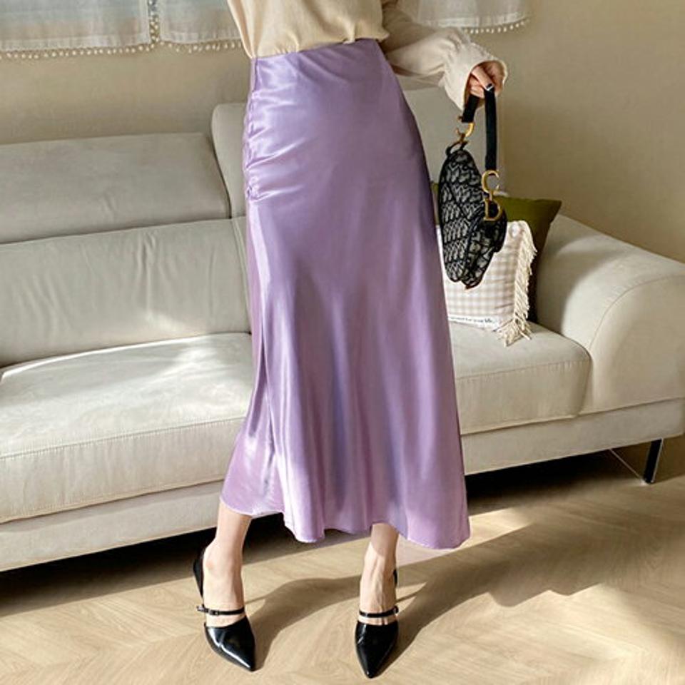 グロッシーラップスカート・全4色・t66889 レディース 【sk】【スカート ロング ロングスカート グロッシー ツヤ 光沢 ラップスカート ラップデザイン 単色 無地 シンプル 大人 秋 冬 韓国 ファッション】【ハイホリHIHOLLI】