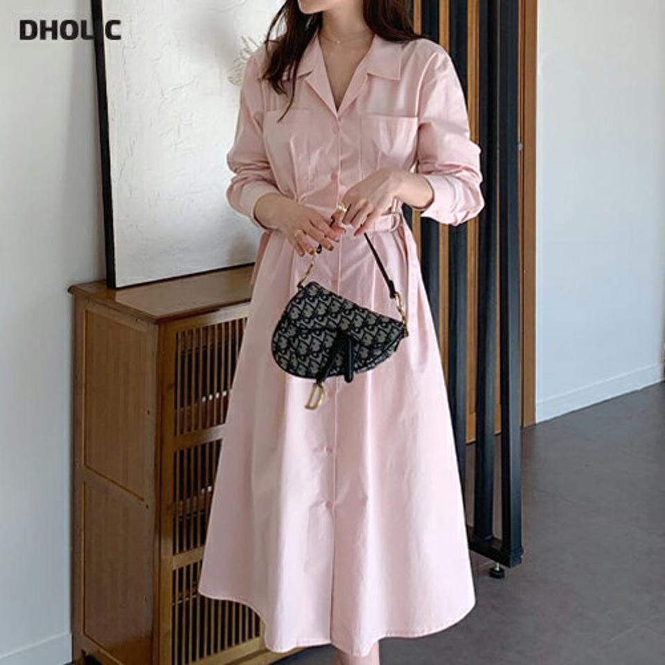 サイドベルトシャツワンピース・全3色・t66796 レディース 【ops】【ワンピース シャツワンピース ロングシャツ ロング ロングワンピース 長袖 単色 無地 シンプル 大人 秋 冬 韓国 ファッション】【ハイホリHIHOLLI】