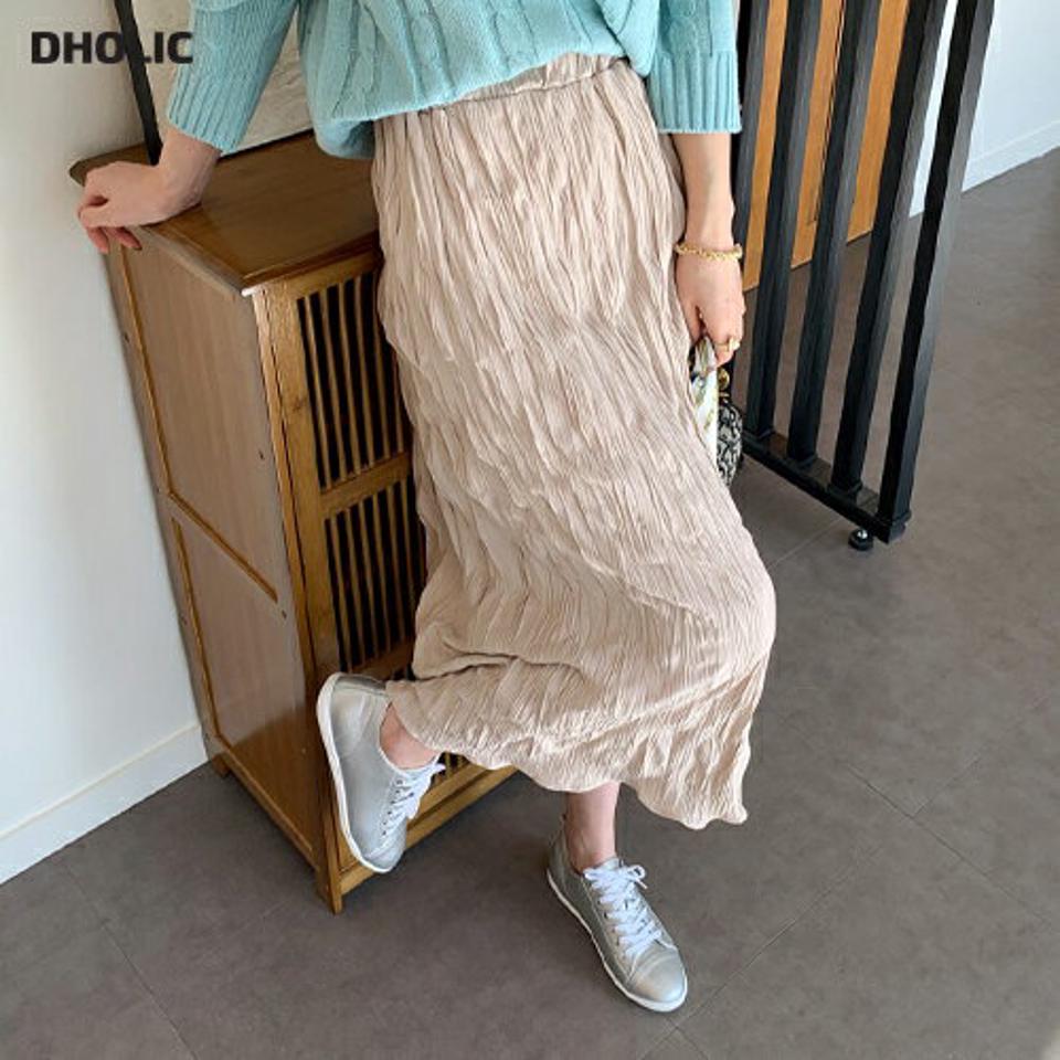 ウェーブリンクルスカート・全4色・t66817 レディース 【sk】【スカート ロング ロングスカート リンクル ウェーブ 単色 無地 シンプル フェミニン 可愛い かわいい 秋 冬 韓国 ファッション】【ハイホリHIHOLLI】