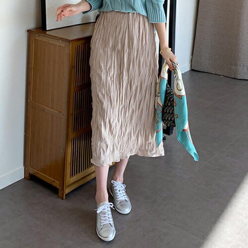 ウェーブリンクルスカート・全4色・t66817 レディース 【sk】【スカート ロング ロングスカート リンクル ウェーブ 単色 無地 シンプル フェミニン 可愛い かわいい 秋 冬 韓国 ファッション】【ハイホリHIHOLLI】