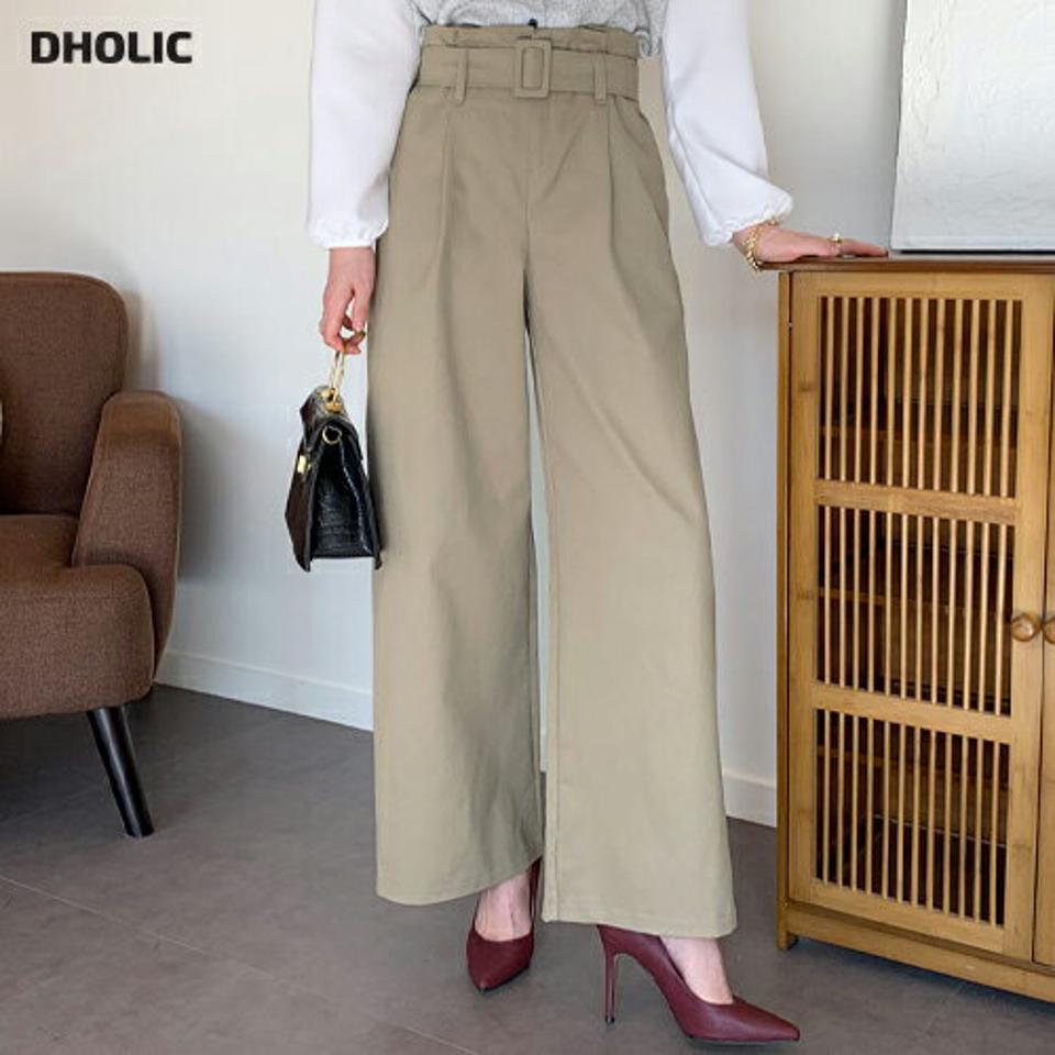 ベルト付ハイウエストパンツ・全2色・t66805 レディース 【pt】【パンツ ズボン ロングパンツ 単色 無地 シンプル 大人 カジュアル 秋 冬 韓国 ファッション】【ハイホリHIHOLLI】