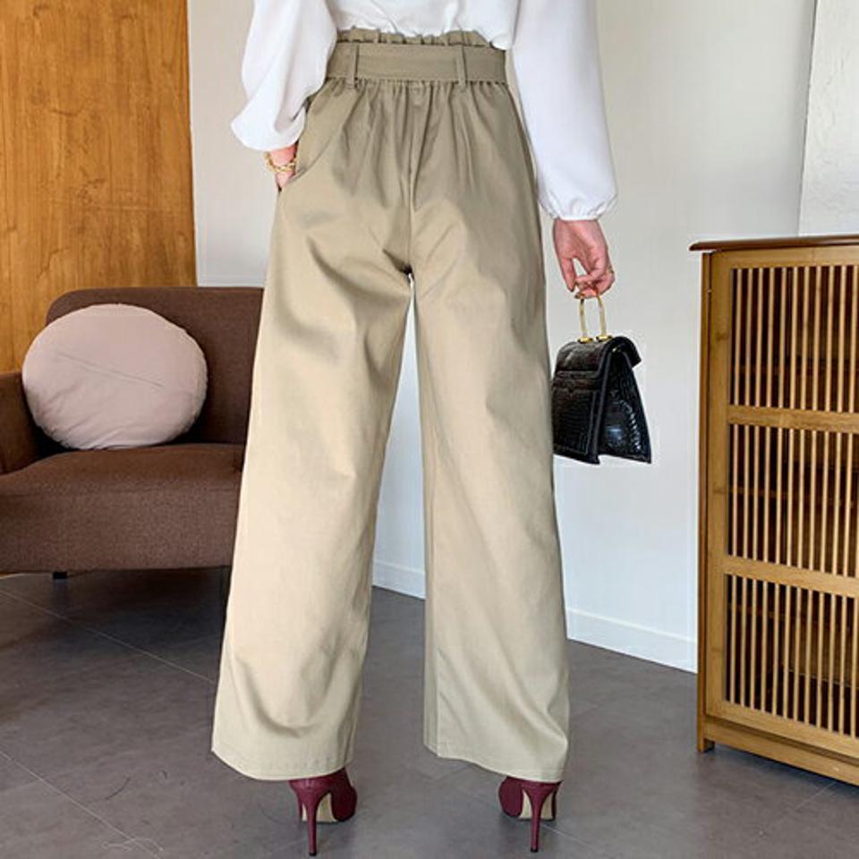 ベルト付ハイウエストパンツ・全2色・t66805 レディース 【pt】【パンツ ズボン ロングパンツ 単色 無地 シンプル 大人 カジュアル 秋 冬 韓国 ファッション】【ハイホリHIHOLLI】