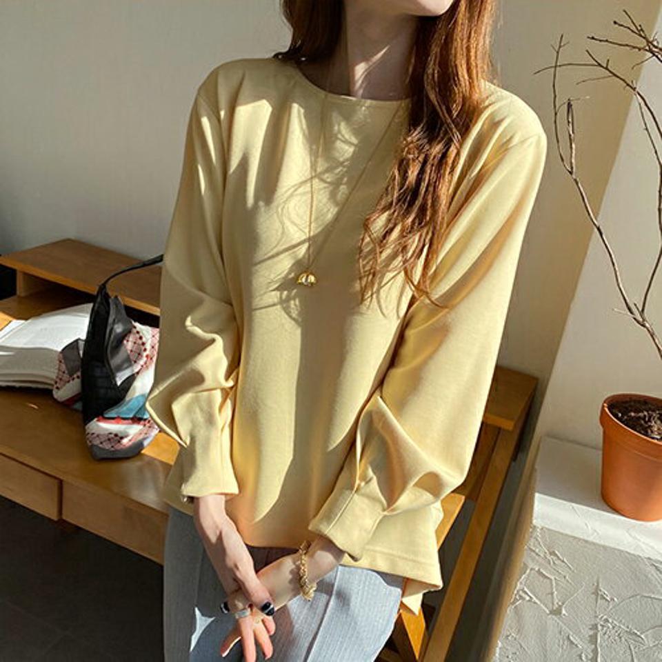 アンバランスタックTシャツ・全5色・t66789 レディース 【tops】【トップス Tシャツ 長袖 アンバランス タック 単色 無地 シンプル 大人 カジュアル 秋 冬 韓国 ファッション】【ハイホリHIHOLLI】【BT】