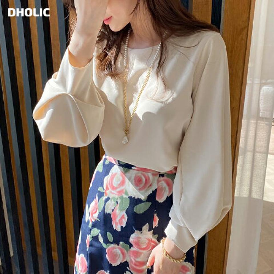 パフスリーブブラウス・全3色・t66769 レディース 【bl】【トップス ブラウス 長袖 パフスリーブ パフ袖 袖コンシャス ボリューム袖 単色 無地 シンプル フェミニン オフィスカジュアル きれいめ 秋 冬 韓国 ファッション】【ハイホリHIHOLLI】