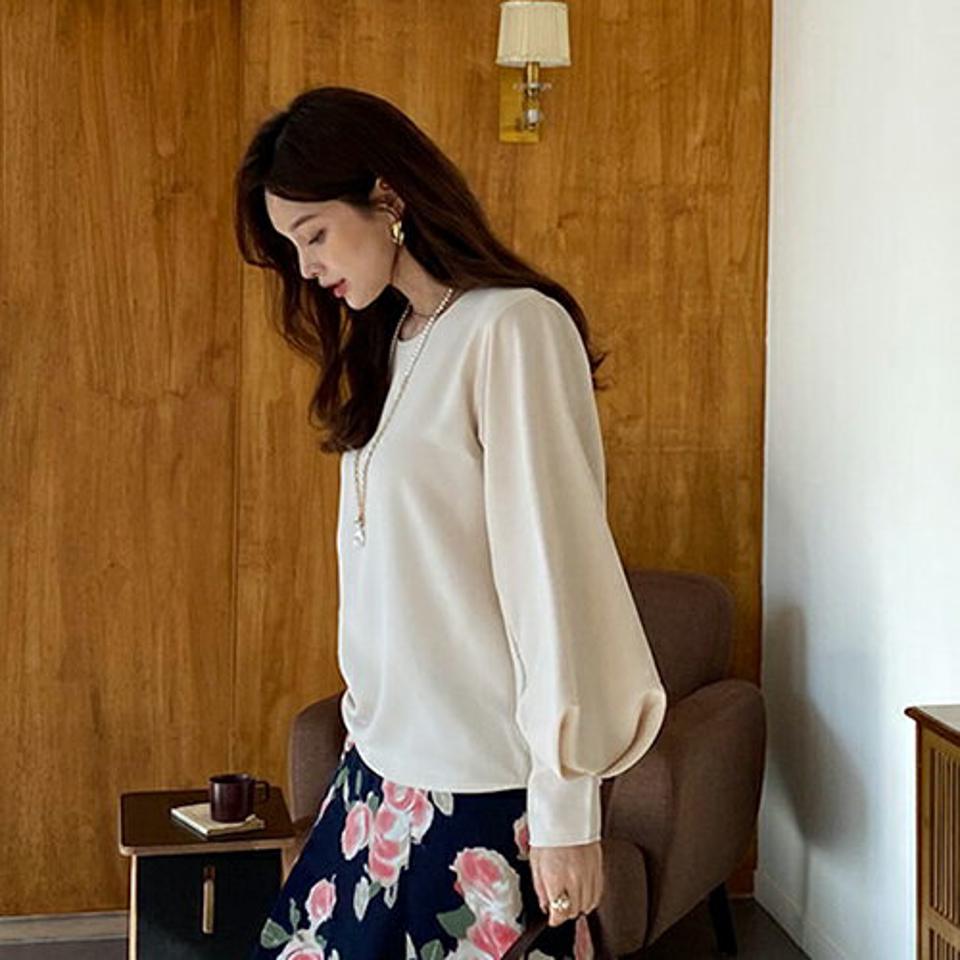 パフスリーブブラウス・全3色・t66769 レディース 【bl】【トップス ブラウス 長袖 パフスリーブ パフ袖 袖コンシャス ボリューム袖 単色 無地 シンプル フェミニン オフィスカジュアル きれいめ 秋 冬 韓国 ファッション】【ハイホリHIHOLLI】