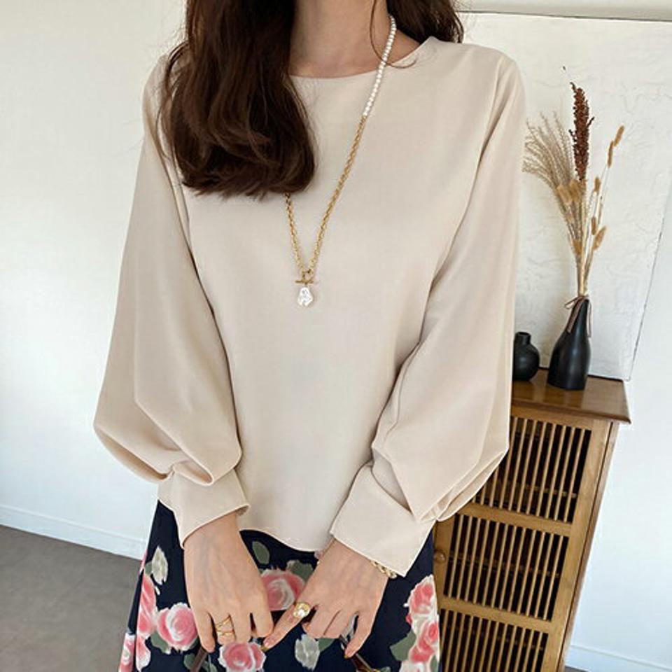 パフスリーブブラウス・全3色・t66769 レディース 【bl】【トップス ブラウス 長袖 パフスリーブ パフ袖 袖コンシャス ボリューム袖 単色 無地 シンプル フェミニン オフィスカジュアル きれいめ 秋 冬 韓国 ファッション】【ハイホリHIHOLLI】