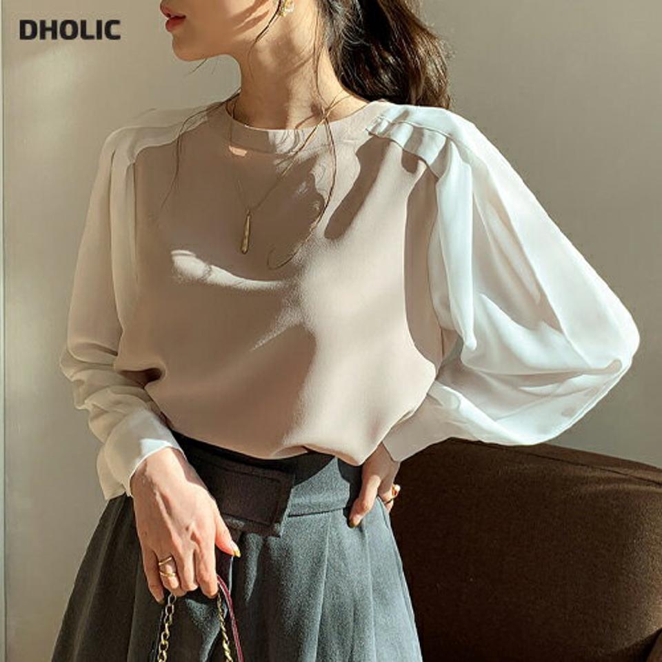 配色ラグランブラウス・全3色・t66761 レディース 【bl】【トップス ブラウス 長袖 ラグラン 配色 フェミニン きれいめ 大人 オフィスカジュアル シフォン 秋 冬 韓国 ファッション】【ハイホリHIHOLLI】