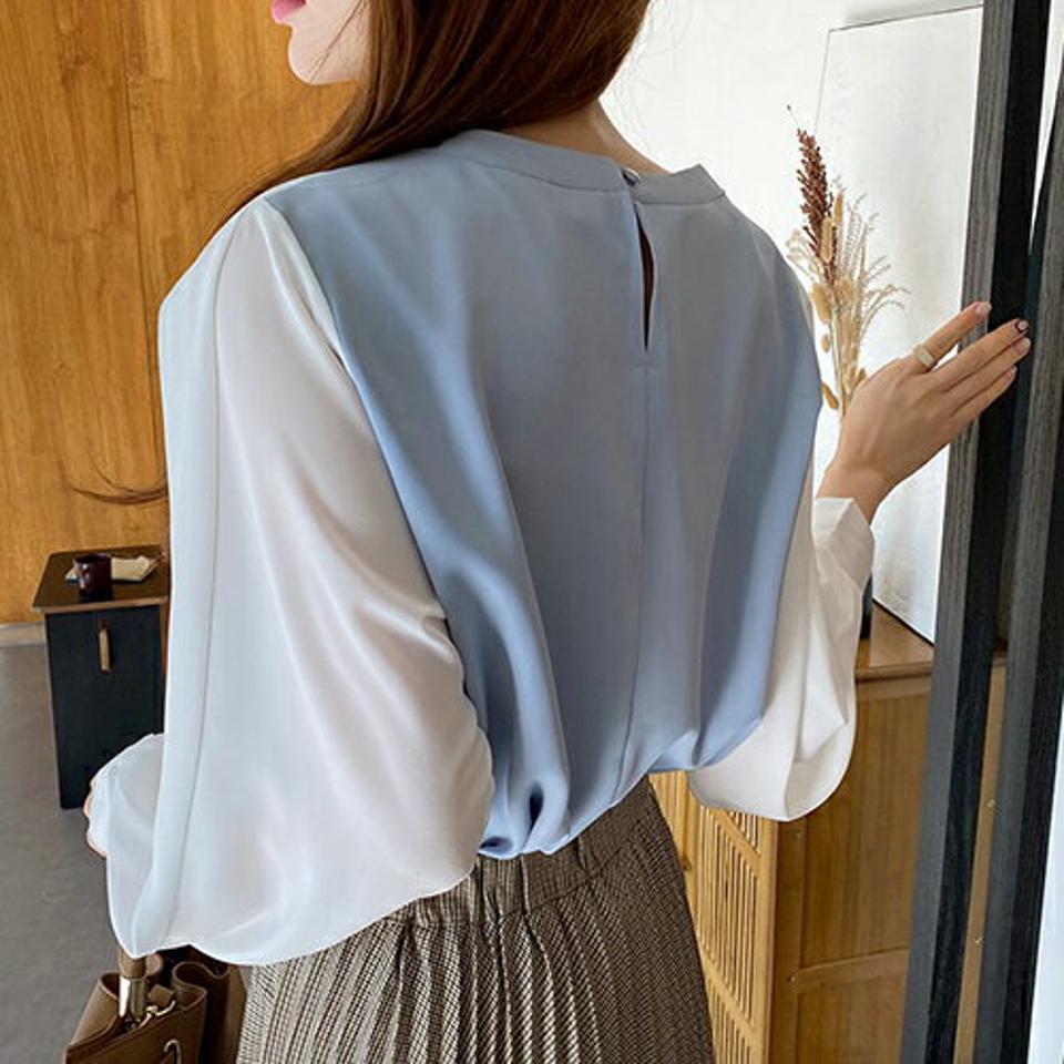 配色ラグランブラウス・全3色・t66761 レディース 【bl】【トップス ブラウス 長袖 ラグラン 配色 フェミニン きれいめ 大人 オフィスカジュアル シフォン 秋 冬 韓国 ファッション】【ハイホリHIHOLLI】