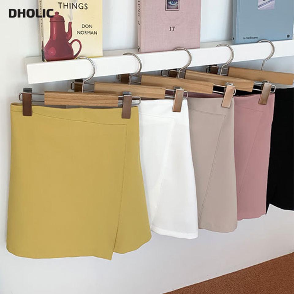 バックゴムミニスカート・全6色・t63108 レディース 【sk】【韓国 ファッション ボトムス スカート ミニスカート ミニ ショート シンプル ウエストゴム ミニマル コンシールファスナー ラップ風 アンバランス丈 無地 スリム 細身 秋 冬】