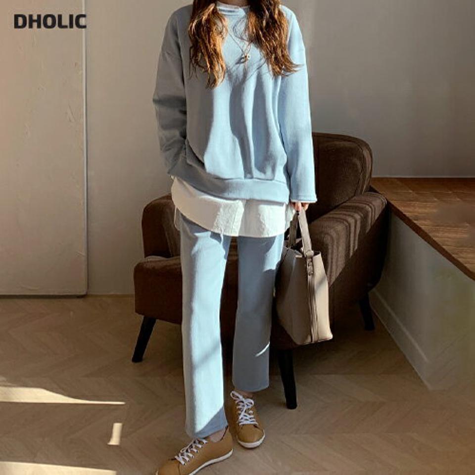 アンバランスTシャツ&パンツSET・全3色・b66767 レディース 【pt】【セットアップ setup トップス 長袖 Tシャツ アンバランス パンツ ズボン ロングパンツ 単色 無地 シンプル カジュアル 秋 冬 韓国 ファッション】【ハイホリHIHOLLI】