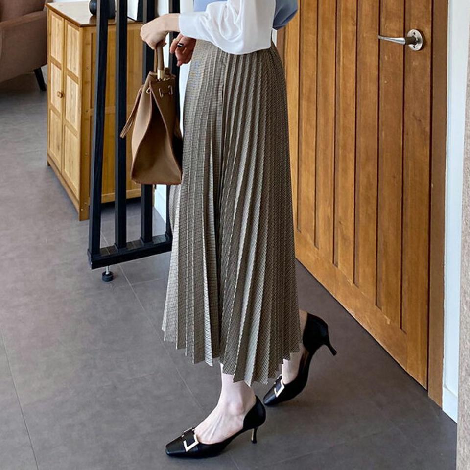 パターンプリーツスカート・全2色・t66807 レディース 【sk】【スカート ロング ロングスカート プリーツ プリーツスカート 総柄 シック モダン 大人 揺れ感 秋 冬 韓国 ファッション】【ハイホリHIHOLLI】