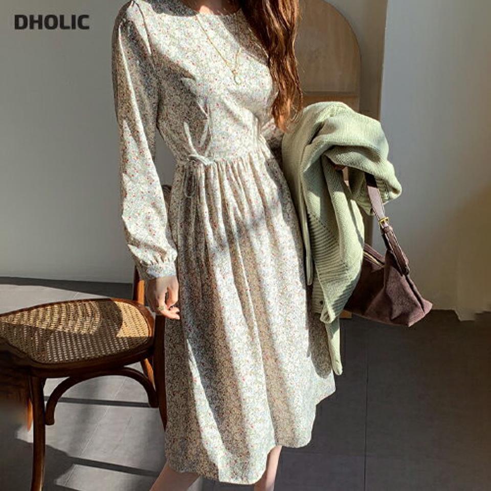 ドロストフラワーワンピース・全3色・t66792 レディース 【ops】【ワンピース ロング ロングワンピース 長袖 花柄 フラワー ドロスト かわいい 可愛い フェミニン 秋 冬 韓国 ファッション】【ハイホリHIHOLLI】【fw】