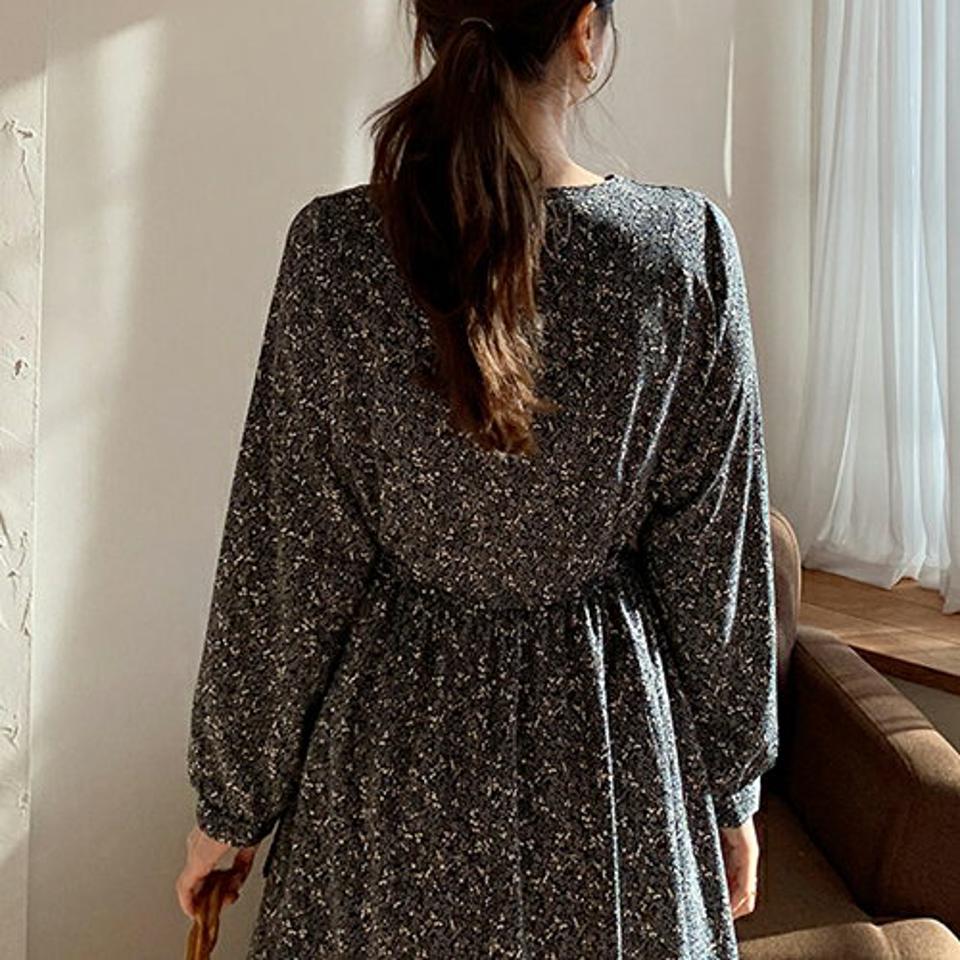 ドロストフラワーワンピース・全3色・t66792 レディース 【ops】【ワンピース ロング ロングワンピース 長袖 花柄 フラワー ドロスト かわいい 可愛い フェミニン 秋 冬 韓国 ファッション】【ハイホリHIHOLLI】【fw】