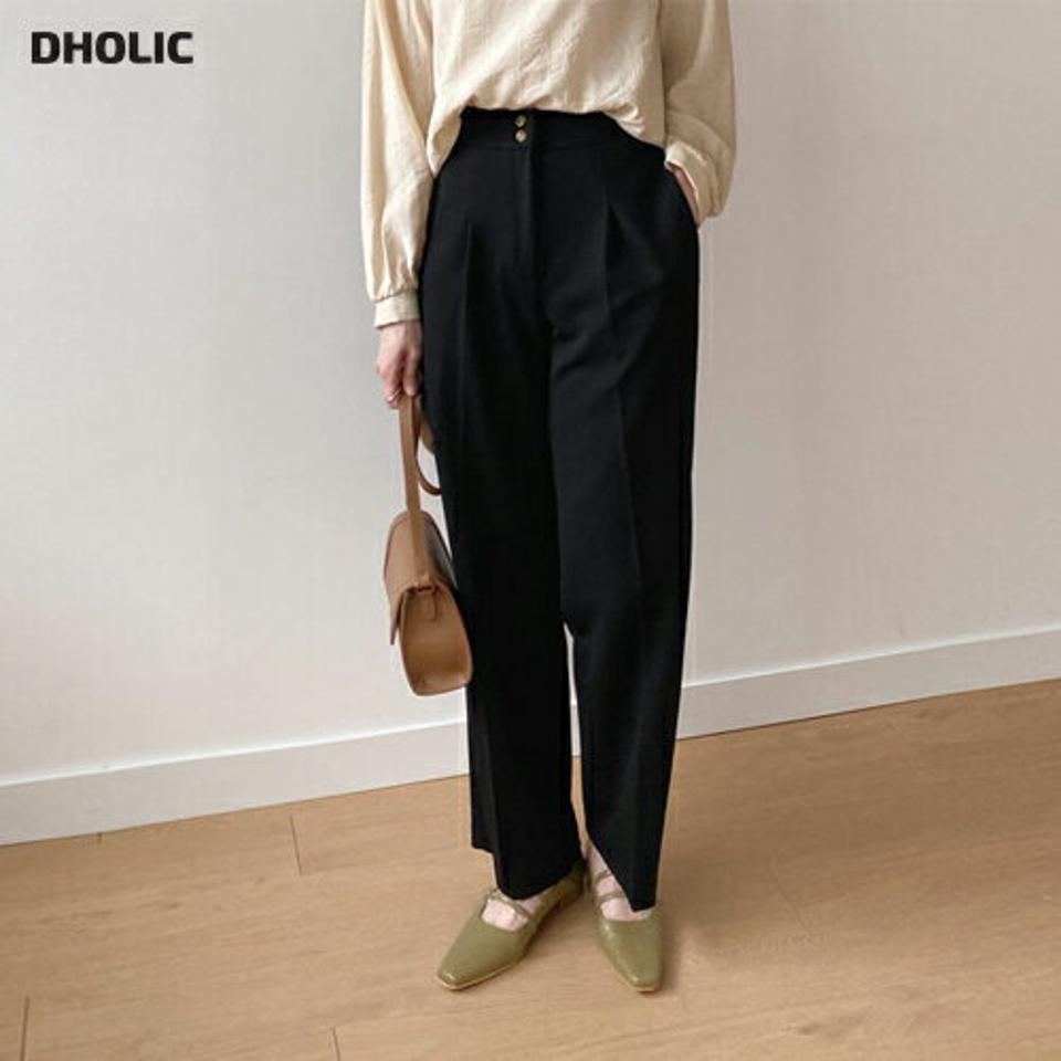 ツーボタンスラックス・全3色・b56832 レディース 【pt】【韓国 ファッション ボトムス パンツ スラックス ロング スリム ベーシック サイドポケット 細身 10分丈 十分丈 ストレート ワイド カジュアル 無地 秋 冬】