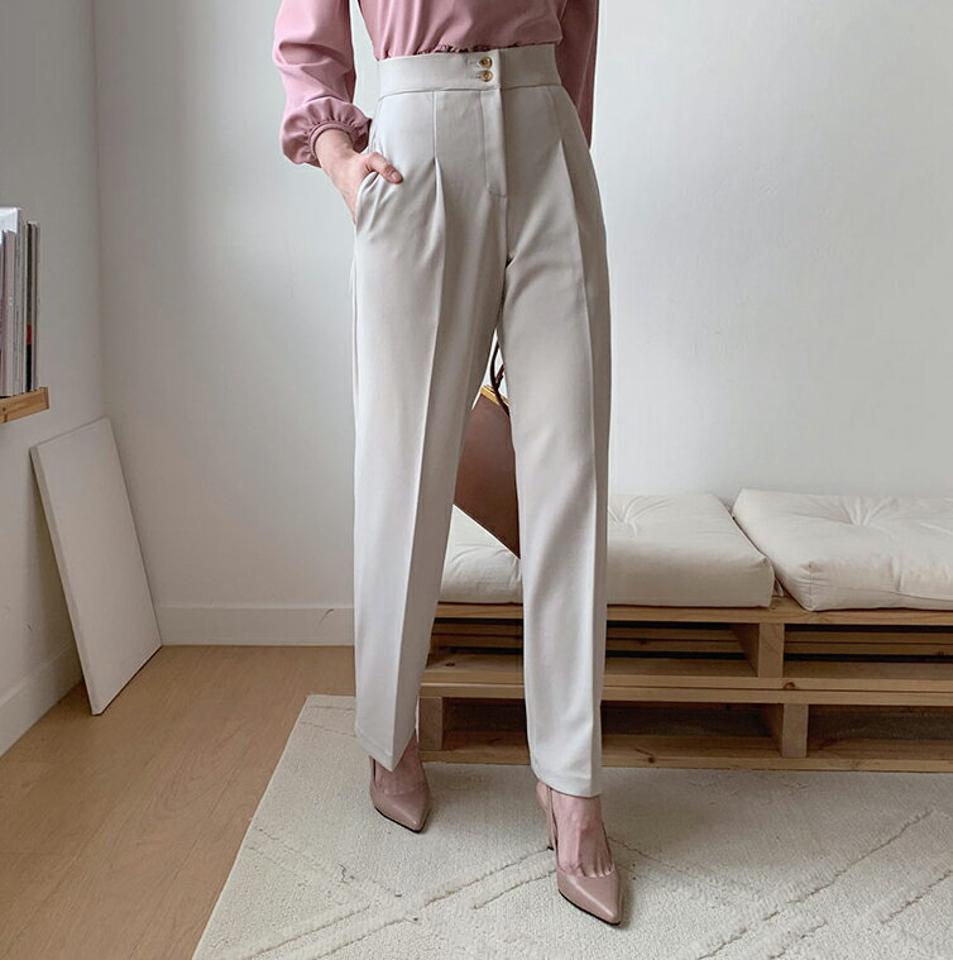 ツーボタンスラックス・全3色・b56832 レディース 【pt】【韓国 ファッション ボトムス パンツ スラックス ロング スリム ベーシック サイドポケット 細身 10分丈 十分丈 ストレート ワイド カジュアル 無地 秋 冬】