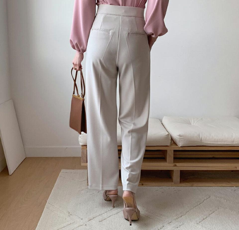 ツーボタンスラックス・全3色・b56832 レディース 【pt】【韓国 ファッション ボトムス パンツ スラックス ロング スリム ベーシック サイドポケット 細身 10分丈 十分丈 ストレート ワイド カジュアル 無地 秋 冬】