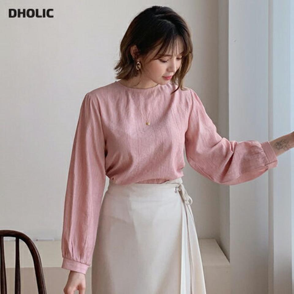 2WAYリンクルブラウス・全5色・t56823 レディース 【bl】【韓国 ファッション トップス ブラウス 長袖 上品 ラウンドネック 2WAY ナチュラル リンクル フェミニン 春 カジュアル デイリー 秋 冬】