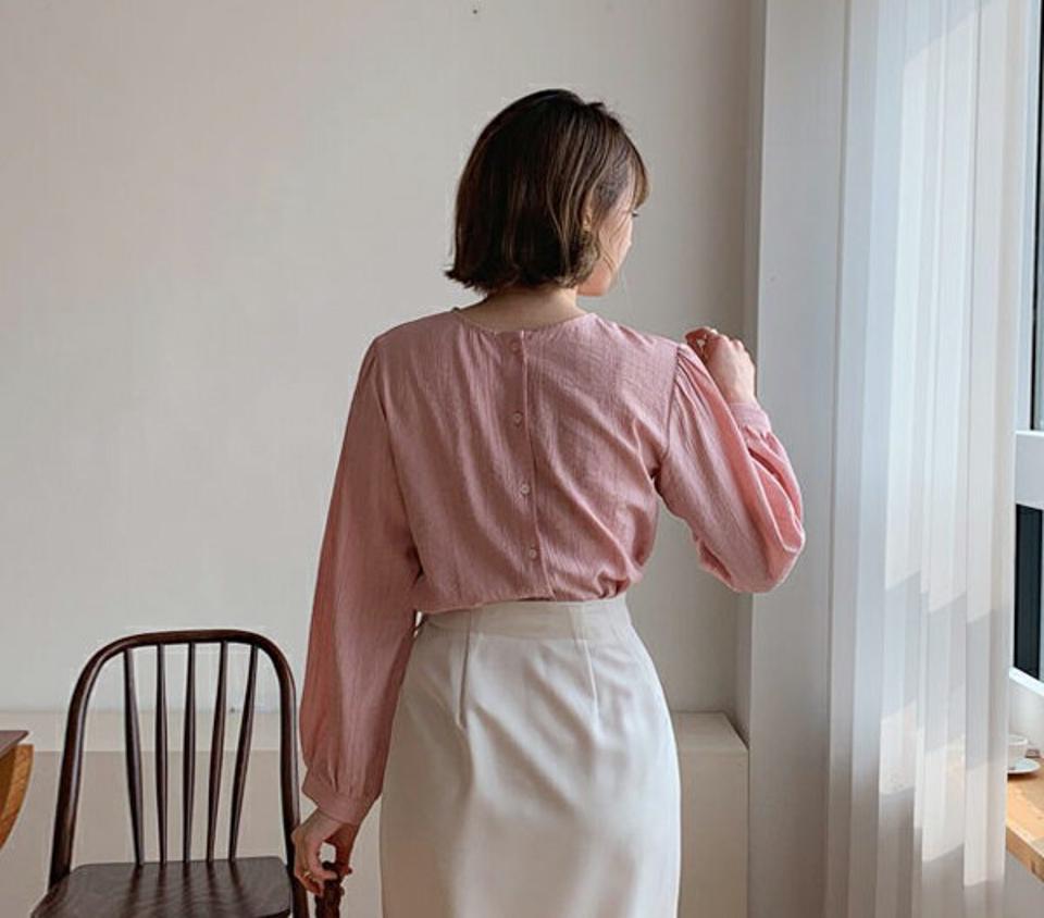 2WAYリンクルブラウス・全5色・t56823 レディース 【bl】【韓国 ファッション トップス ブラウス 長袖 上品 ラウンドネック 2WAY ナチュラル リンクル フェミニン 春 カジュアル デイリー 秋 冬】