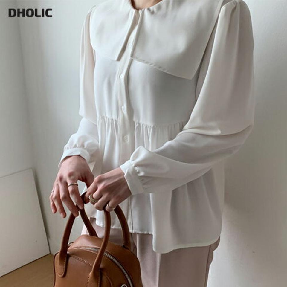 スクエアカラーブラウス・全2色・t56824 レディース 【bl】【韓国 ファッション トップス ブラウス 長袖 上品 スクエア カラーネック ナチュラル フェミニン 春 カジュアル デイリー 秋 冬】